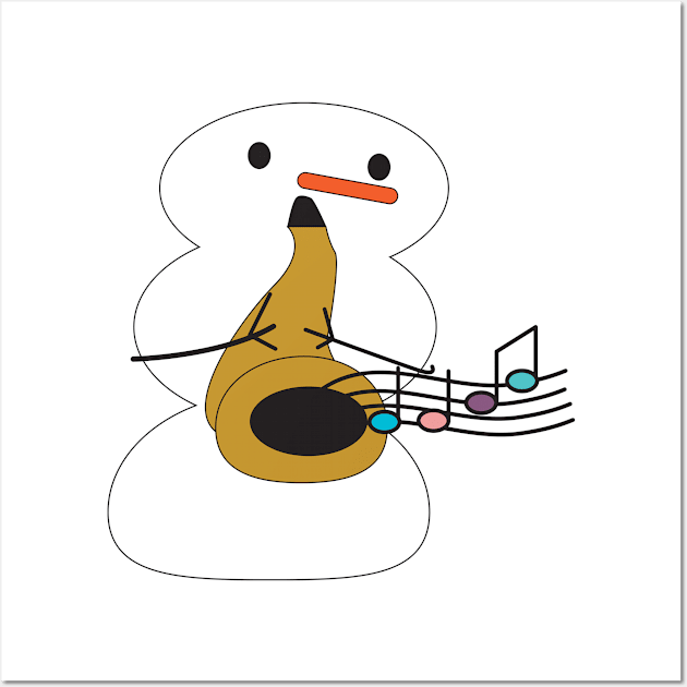 Snowman Playing Saxophone Wall Art by Beautiful Cuteness